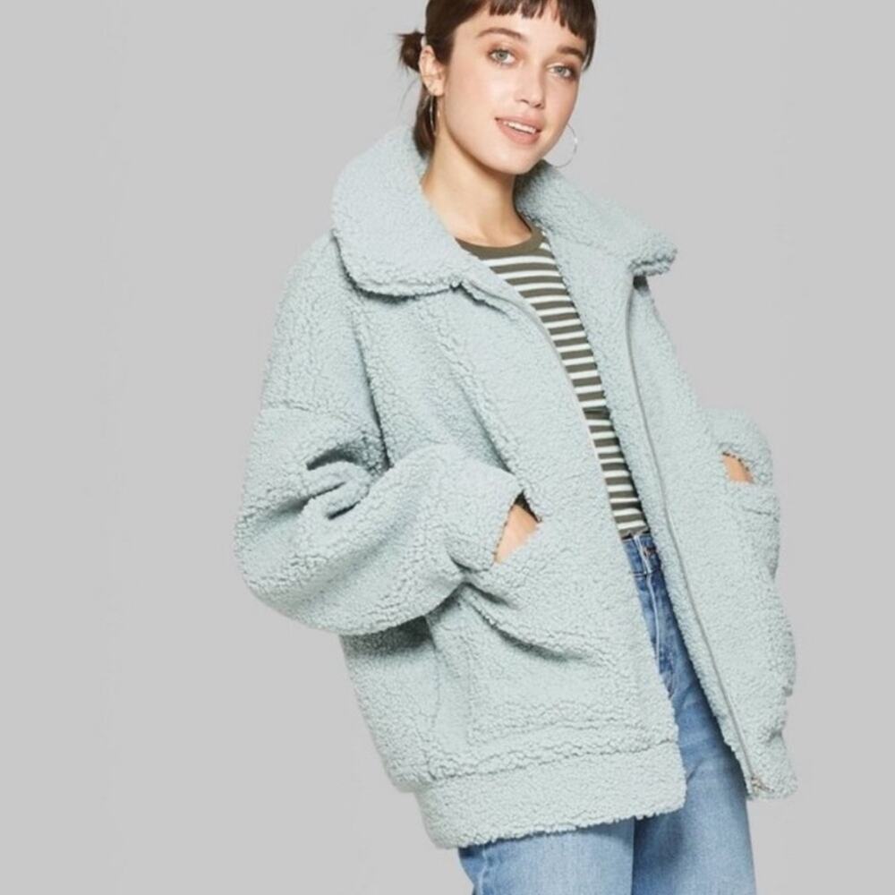 Wild Fable Teddy Coat Jacket Green Oversized Size XS/S - Picture 9 of 9